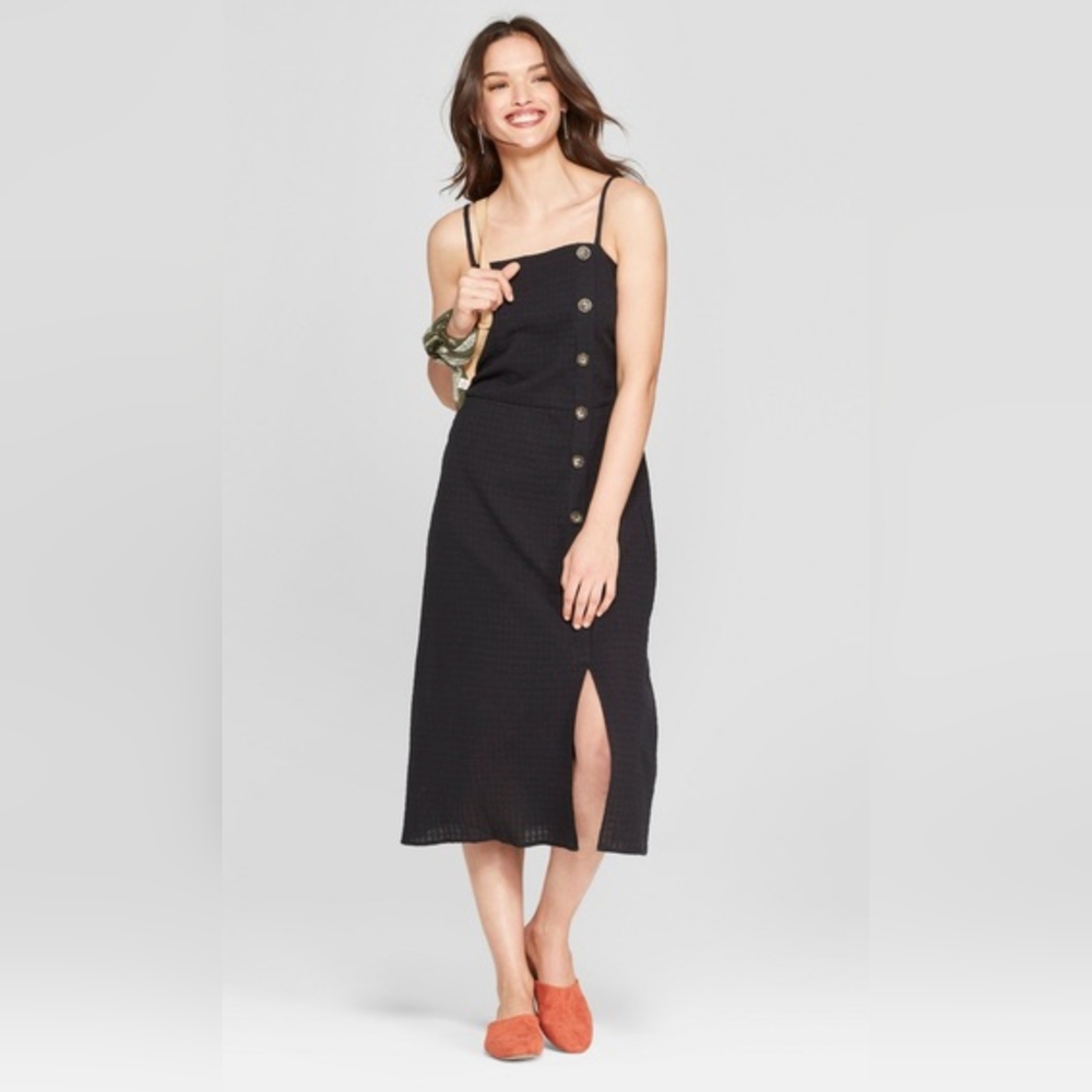 Universal Thread Side Button Black Cotton Sheath Midi Dress XXL